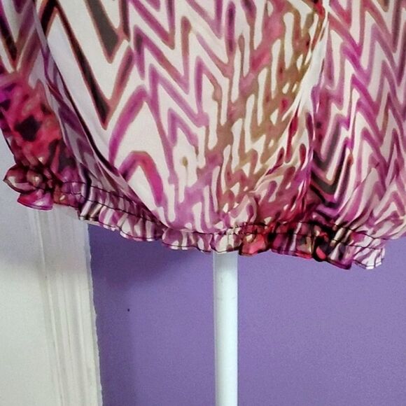 Lavender & Cream Abstract Geometric Boho Print Sheer Boat Neck Blouse - Picture 3 of 10